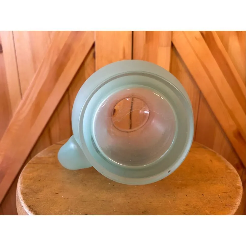 Vtg Blendo Sea Green Frosted Art Glass Pitcher Gold Rim Large MCM Retro Lemonade